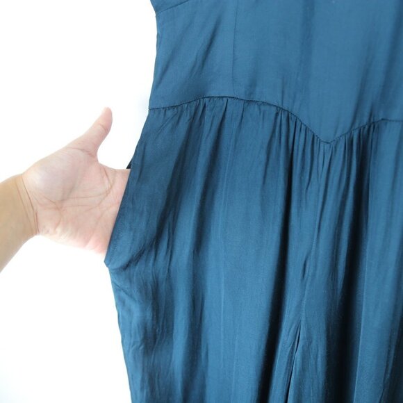 Tularosa Whitley Teal Satin Short Sleeve Flowy Wide Leg Jumpsuit Size XS - Picture 10 of 12